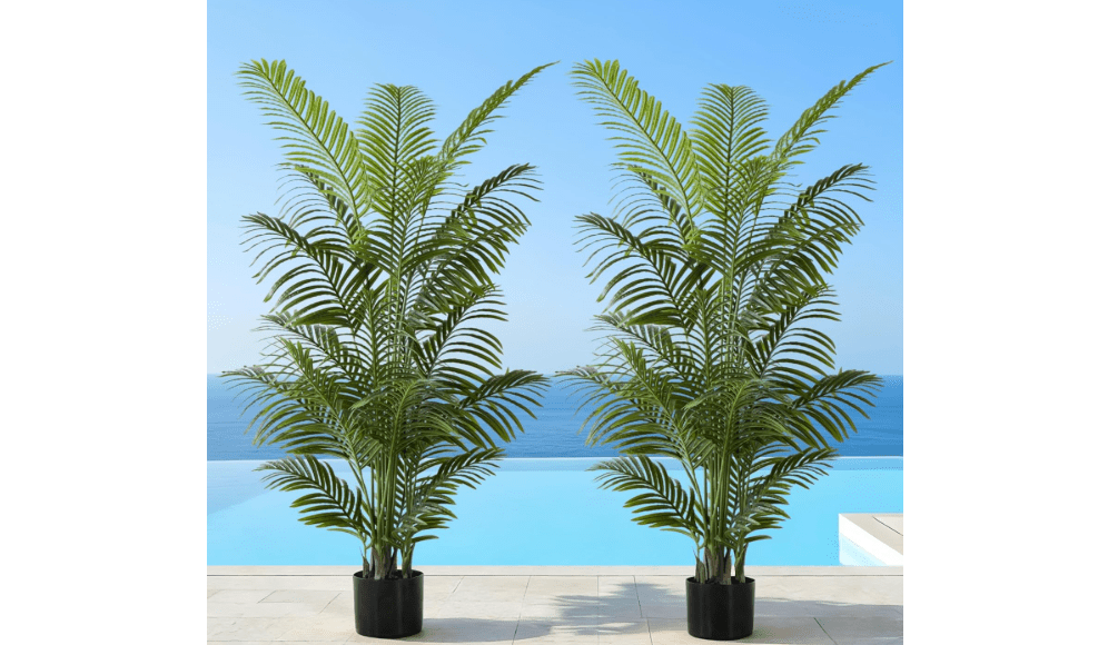 
FloraFairy 6FT Tall Artificial Palm Trees, Tropical Areca Palm (2 Pack) | Potted Faux Plant, UV Resistant Indoor/Outdoor Fake Tree in Black