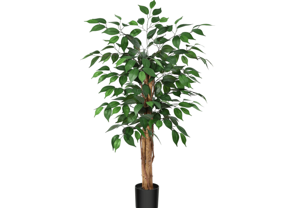 SOGUYI 3ft Ficus Artificial Trees with Realistic Leaves and Trunk, Silk Fake Ficus Tree with Plastic Nursery Pot, Faux Ficus Tree for Office Home Farmhouse
