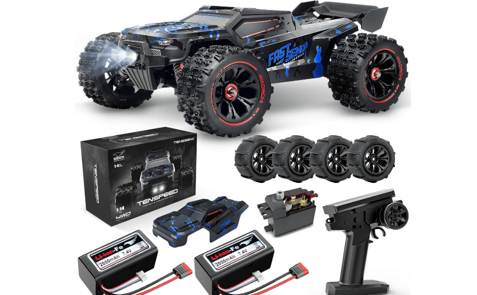 
1:14 Scale RC Cars for Adults, 60KPH High Speed RC Truggy, 4X4 Off-Road Remote Control Truck, Waterproof Electric Car with 2S Battery, All Terrain RC