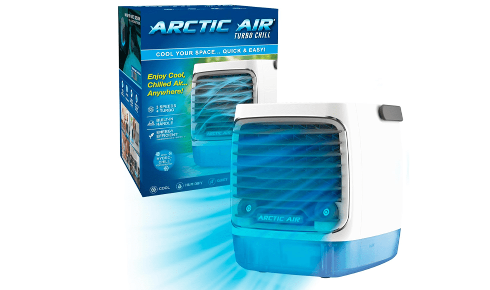
Ontel Arctic Air Turbo Chill Evaporative Cooler with HydroChill Technology, 4-Speed Portable Air Cooler Fan, Up To 8 Hr Per Fill, 7-Color LED, Simple 