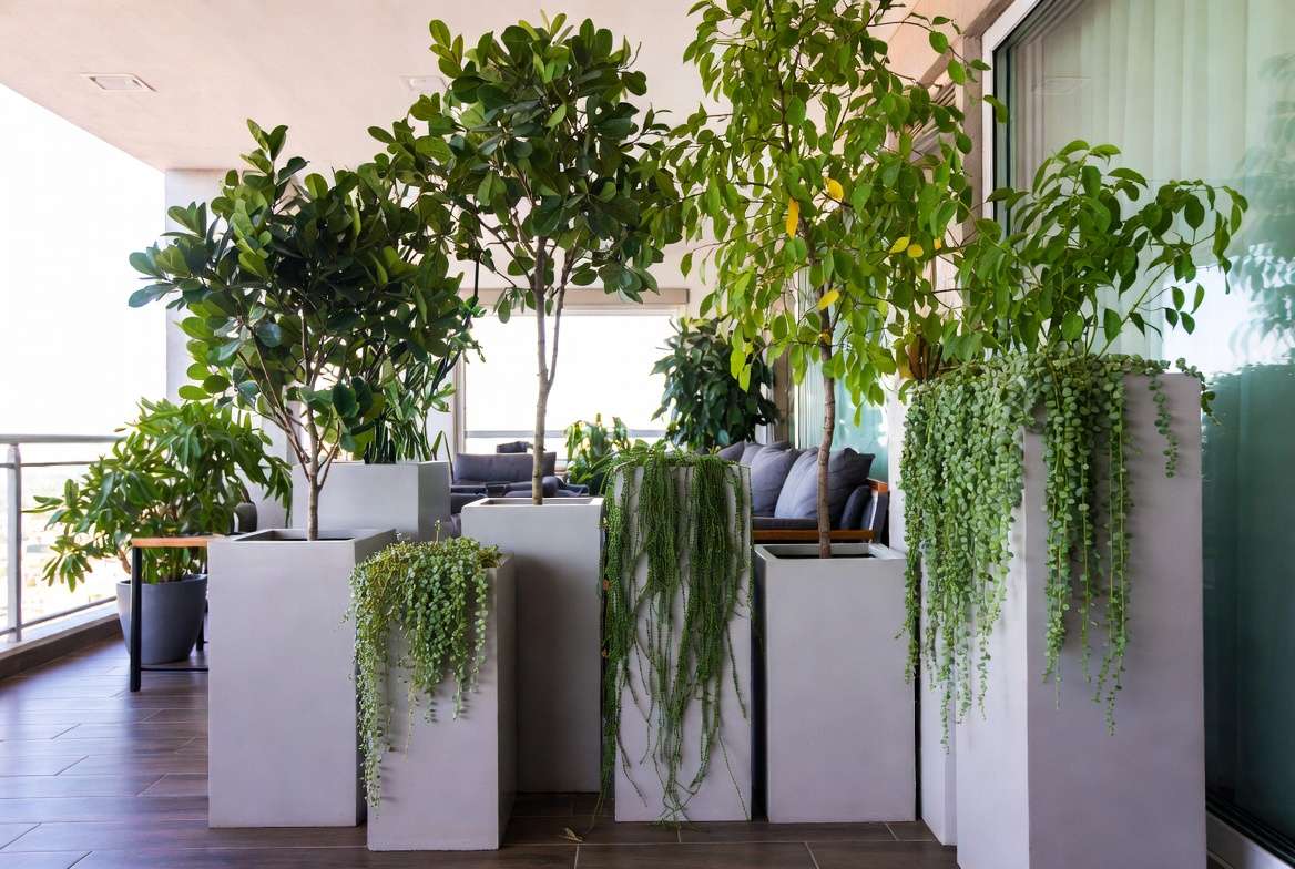 Creative styling ideas using multiple tall rectangle planters indoors and outdoors