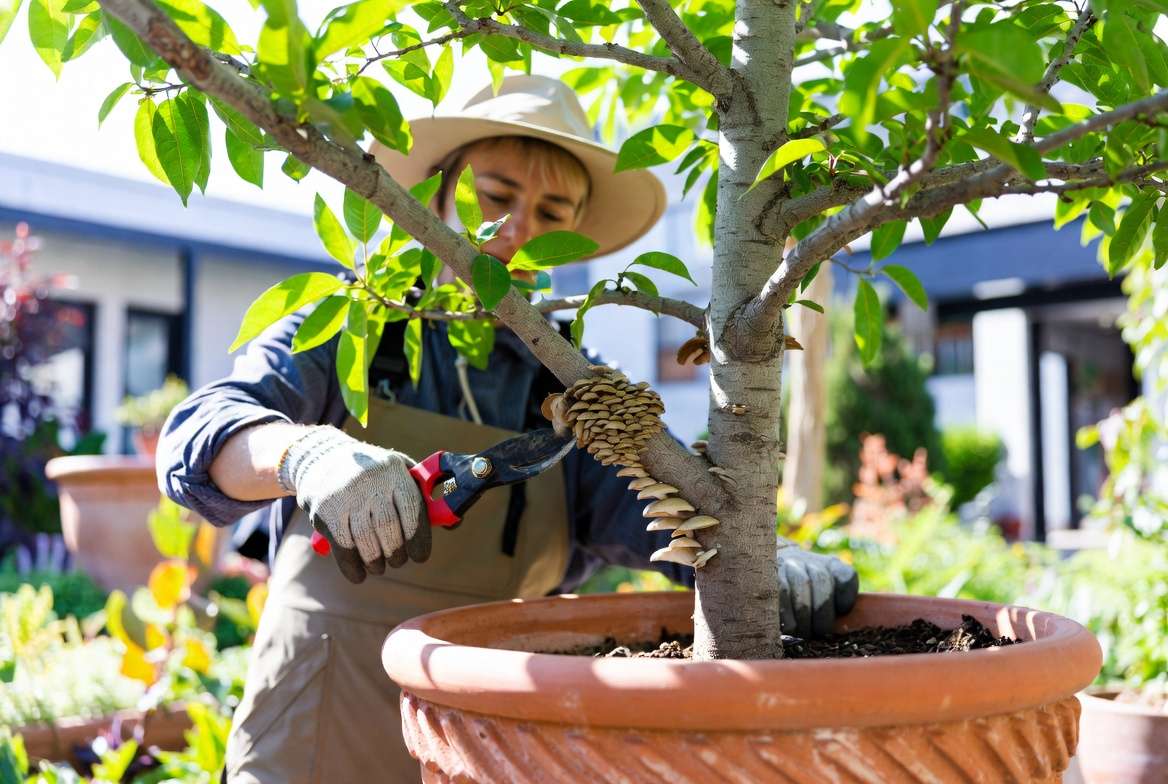 Proper tree pruning and care around mushrooms that grow on trees
