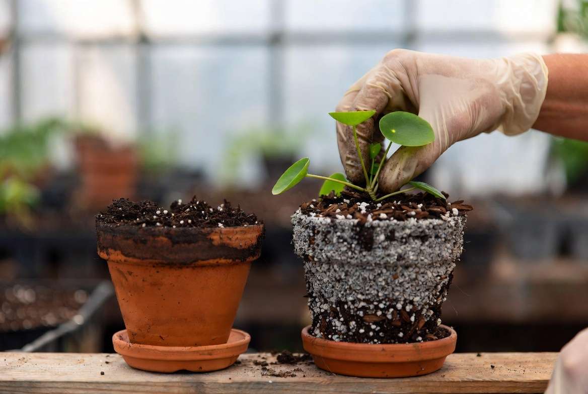 A comparison of dense potting soil versus a healthy, well-draining soil mix made with perlite and bark, which is required for successful soil propagation without rot.