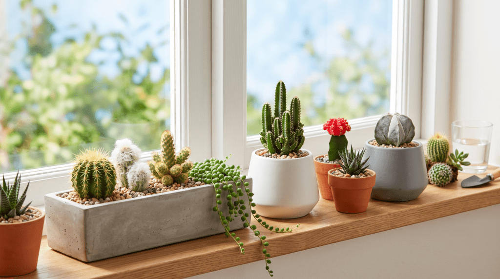 cacti arrangement ideas for windowsills