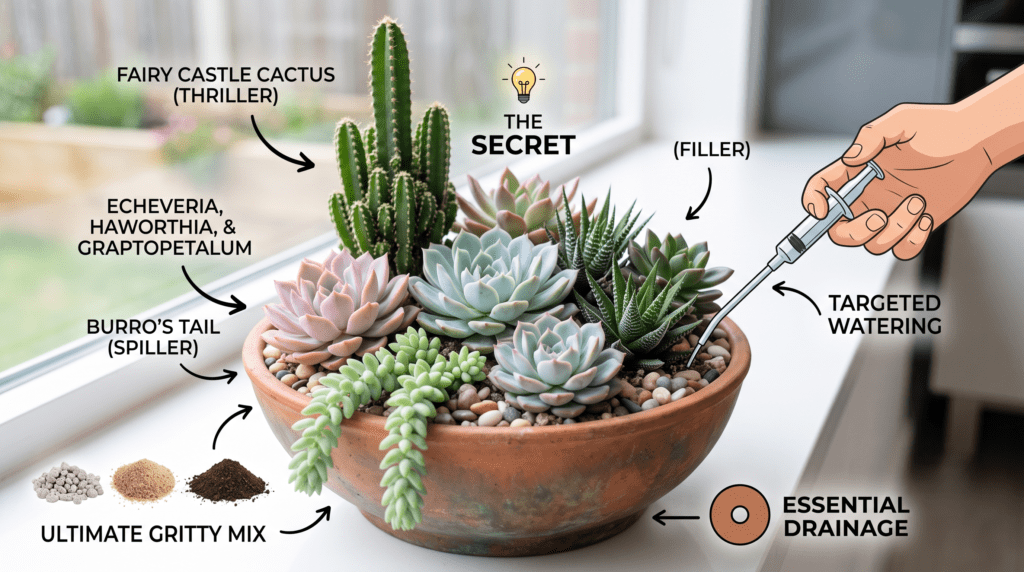 combining cacti and succulents in arrangements
