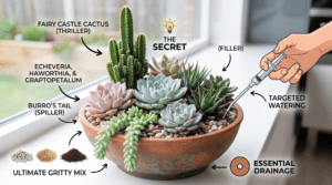 combining cacti and succulents in arrangements