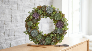 making a succulent wreath for decor