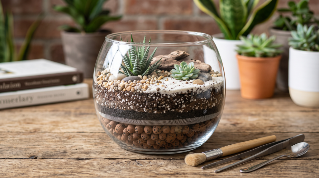 mini succulent terrarium layering techniques