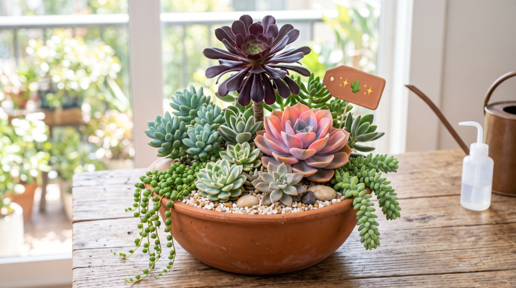 mixing different succulents in one container
