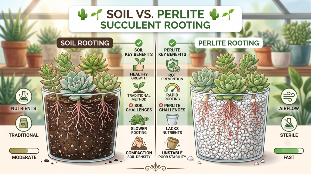 soil vs. perlite succulent rooting