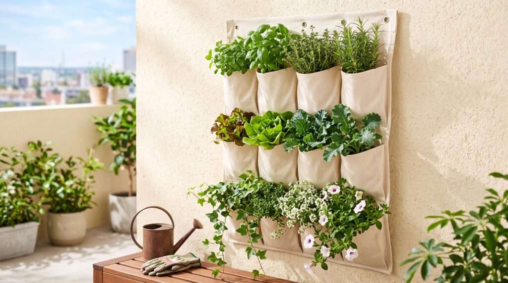 DIY pocket garden using fabric shoe organizers