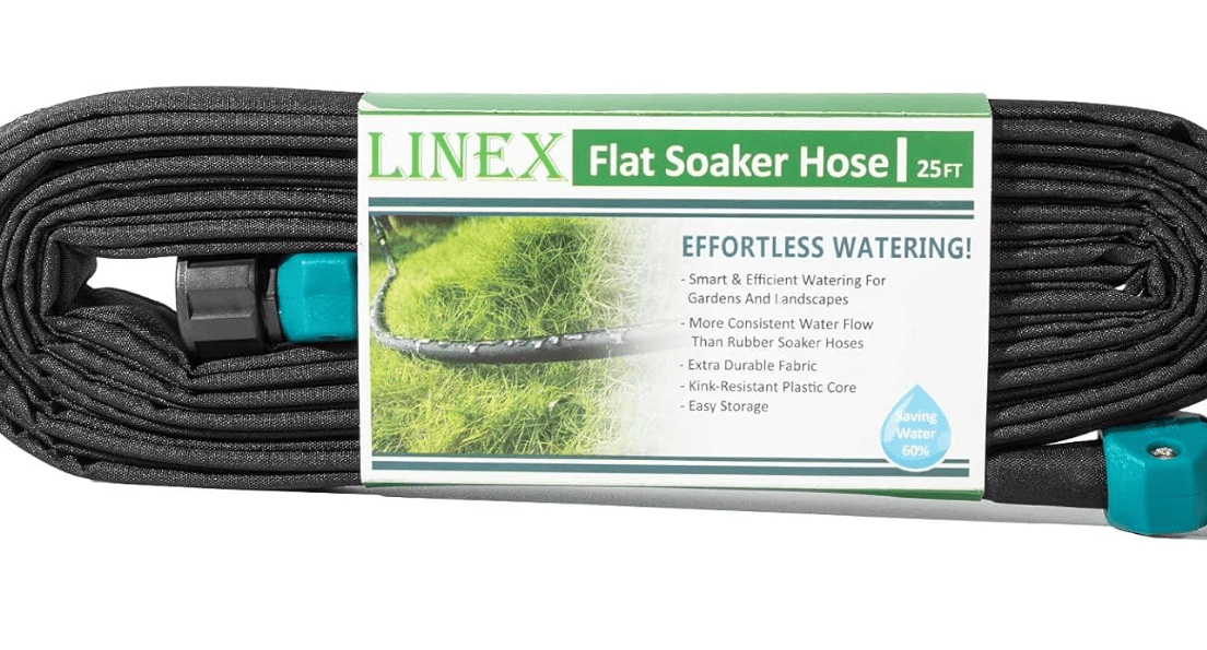 LINEX Garden Flat Soaker Hose 1/2" x 25 ft for Garden Beds Drip Sprinkler Hoses Heavy