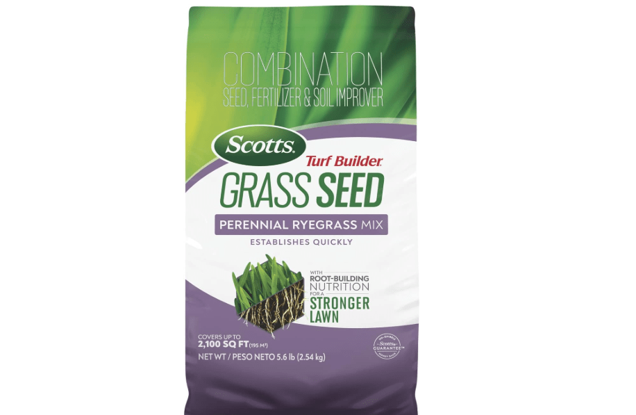 Scotts Turf Builder Grass Seed Perennial Ryegrass Mix, 5.6 lbs. | Combination Grass Seed, Lawn Fertilizer & Soil Improver, Establishes Quickly, Covers
