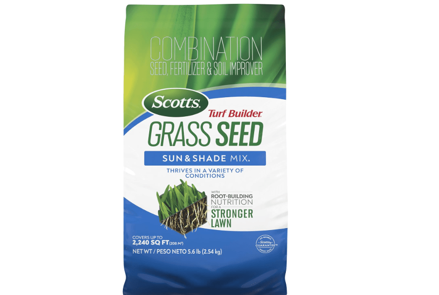 Scotts Turf Builder Grass Seed Sun & Shade Mix, 5.6 lbs. | Grass Seed Plus Lawn Fertilizer and Soil Improver, Thrives in Many Conditions, Covers U