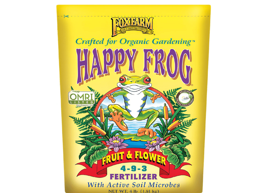 FoxFarm Happy Frog Fruit & Flower Fertilizer - Supports Abundant Fruit & Flowering - Nitrogen for Sustained Growth - Mycorrhizal Fungi - OMRI Listed