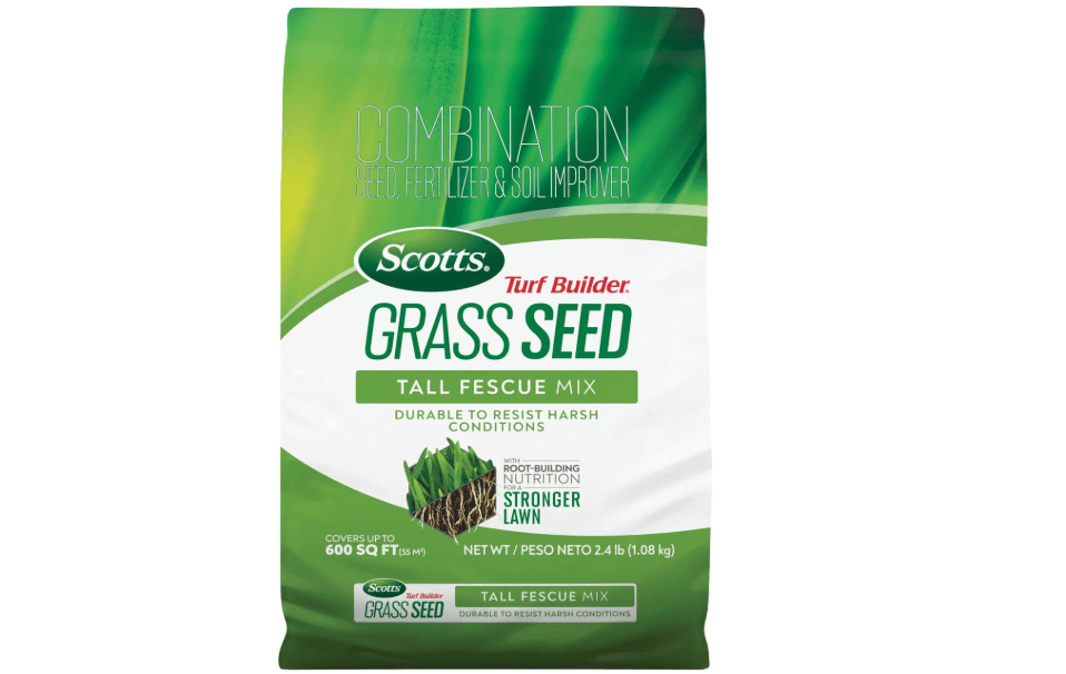 Scotts Turf Builder Grass Seed Tall Fescue Mix, 2.4 lbs. | Durable to Resist Harsh Conditions, Lawn Seed, Grass Fertilizer & Soil Improver, Covers up