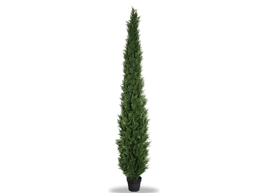 8 Feet Pre-Potted Evergreen Outdoor Artificial Cedar Tree for Front Porch Decor, Outdoor Entryway Decor Fake Tree, Tall Faux Privacy Trees for Backyard