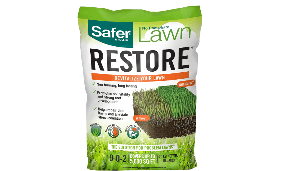 Safer Brand Lawn Restore Natural Lawn Fertilizer - 9335SR - Non-Burning Fertilizer - 9-0-2 NPK - Use for Healthy Grass - Covers