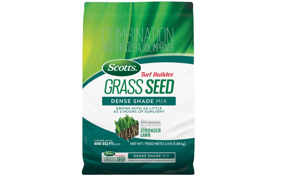 Scotts Turf Builder Grass Seed Dense Shade Mix, 2.4 lbs. | Grass Seed Plus Lawn Fertilizer & Soil Improver, Grows With As Little As 3 Hours