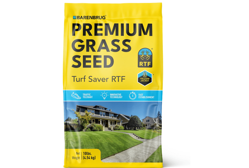 Barenbrug Turf Saver RTF Grass Seed with Yellow Jacket Seed Coating - Less Water Self-Repairing Tall Fescue Turf for Use on Sports Field, Golf Courses