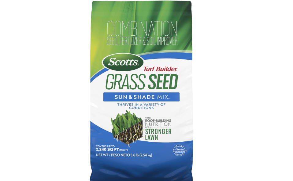 Scotts Turf Builder Grass Seed Sun & Shade Mix, 5.6 lbs. | Grass Seed Plus Lawn Fertilizer and Soil Improver, Thrives in Many Conditions, Covers