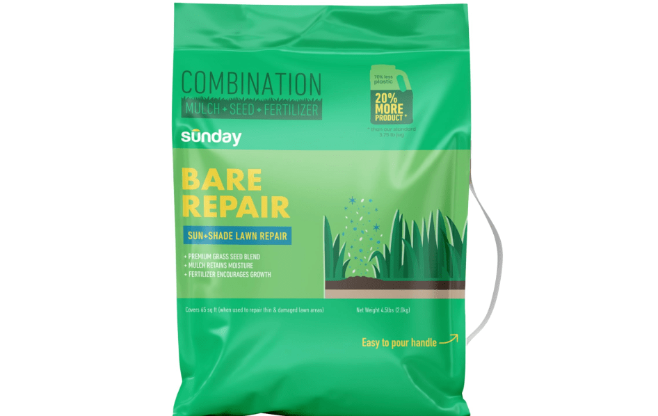 Sunday Bare Repair Sun and Shade Patch Repair – Perennial Ryegrass and Fescue Grass Seed with Fertilizer – Coco Coir and Mulch for Moisture