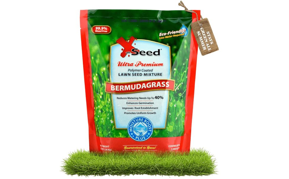 X-Seed Moisture Boost Plus Bermuda Grass Seed for Lawn, Grows Thick in Full Sunlight, Drought & Heat Tolerant, Uses Less Water Than Other Grasses