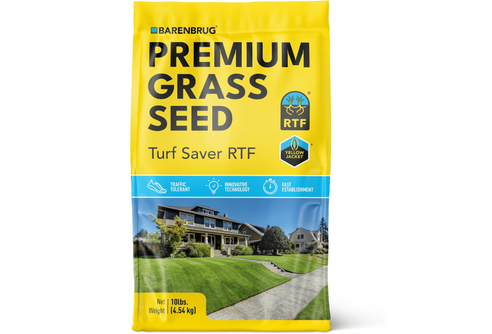Barenbrug Turf Saver RTF Grass Seed with Yellow Jacket Seed Coating - Less Water Self-Repairing Tall Fescue Turf for Use on Sports Field, Golf Courses