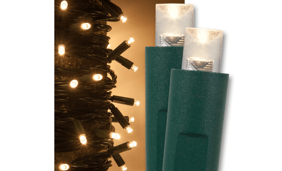 Kringle Traditions 50 Warm White LED Christmas String Lights – 25 ft Indoor Outdoor Mini Lights with 6 Inch Spacing for Tree, Wedding & Party Decor