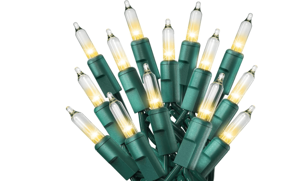 PREXTEX 50 Count Clear Christmas Tree Lights - 10 ft Warm White String Lights with Green Wire - Indoor and Outdoor Mini Light for Christmas