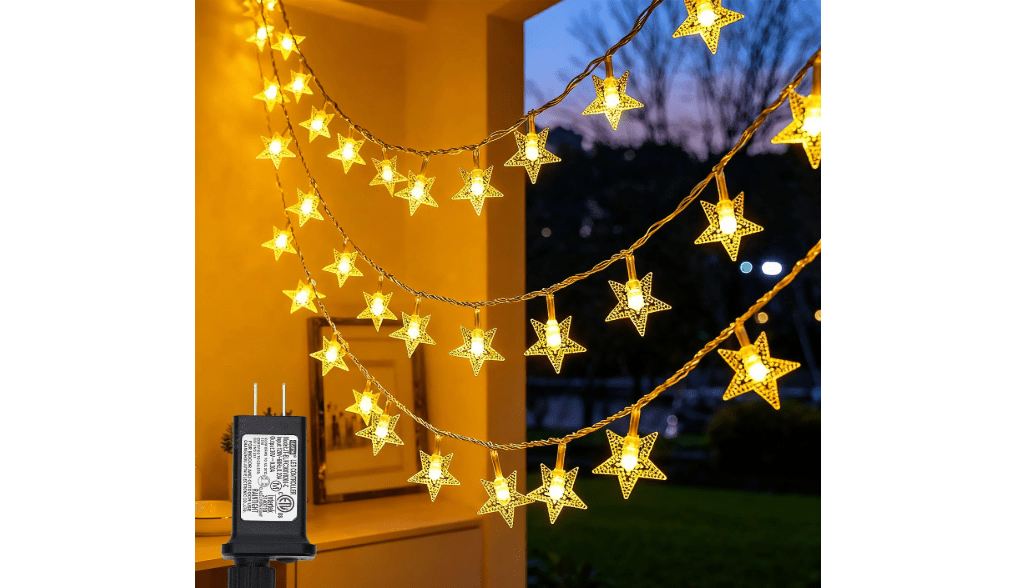 Twinkle Star 100 LED Star String Lights Plug in 33FT, Warm White | Plug In, Waterproof, Indoor Outdoor Use, Bedroom Wedding Party Ramadan Christmas