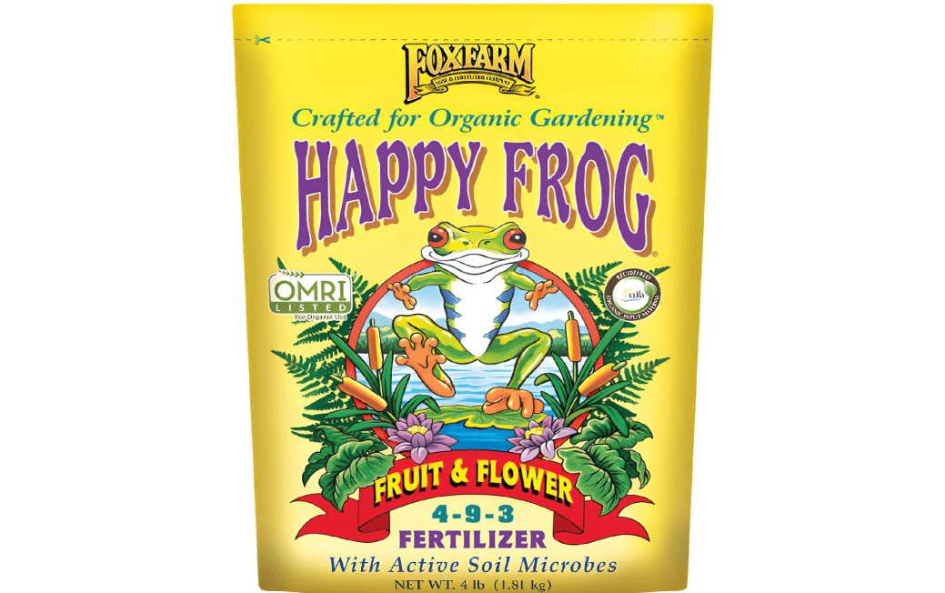 FoxFarm Happy Frog Fruit & Flower Fertilizer - Supports Abundant Fruit & Flowering - Nitrogen for Sustained Growth - Mycorrhizal Fungi - OMRI Listed