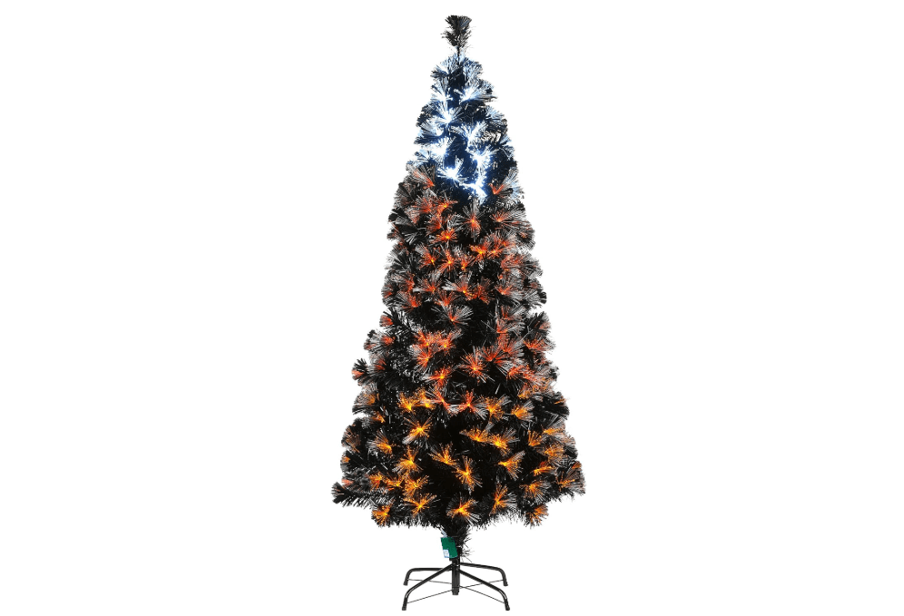 National Tree Company Pre-Lit Artificial Halloween Tree, Black, Fiber Optic, Candy Corn LED Lights, Includes Stand, Halloween