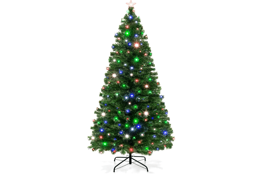 Best Choice Products 7ft Pre-Lit Fiber Optic Artificial Pine Christmas Tree, Holiday Décor Centerpiece w/ 280 Multicolored LED Lights, 8 Sequences