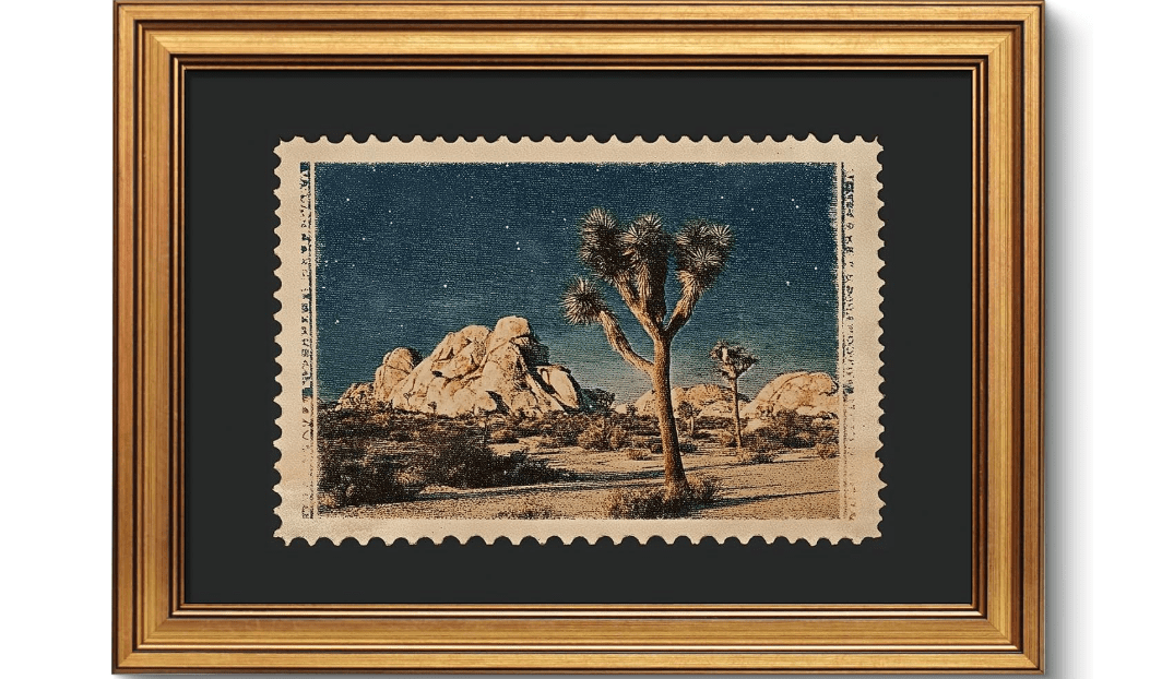 
VIYYIEA Gold Framed Art Prints,12x16Inch, Desert Joshua Tree Vintage Art Painting, Southwest Travel Stamp Decor for Living Room Shelf, National Park