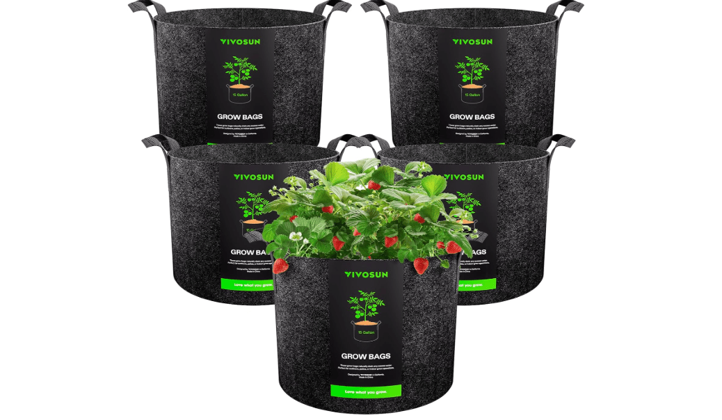 
VIVOSUN 5-Pack 15 Gallon Plant Grow Bags Fabric Pots with Handles | 300G Thickened Nonwoven Fabric, Excellent Drainage, Healthy Root Growth, BPA-Free, Reusable