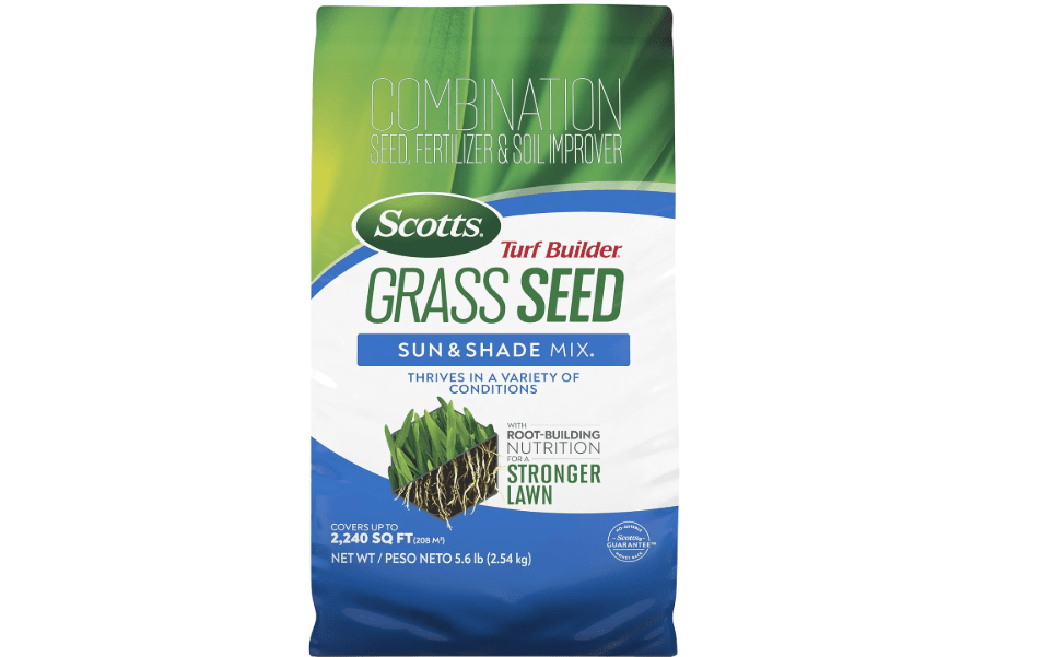 Scotts Turf Builder Grass Seed Sun & Shade Mix, 5.6 lbs. | Grass Seed Plus Lawn Fertilizer and Soil Improver, Thrives in Many Conditions, Covers