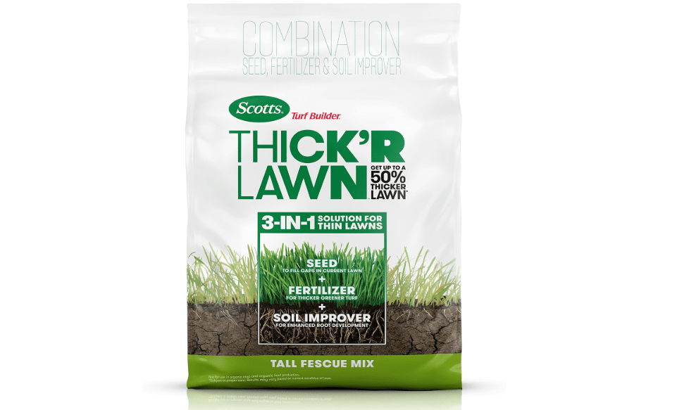 Scotts Turf Builder Thick'R Lawn Tall Fescue Mix, 40 lbs. | Combination Grass Seed, Lawn Fertilizer and Soil Improver, Thickens Thin Grass