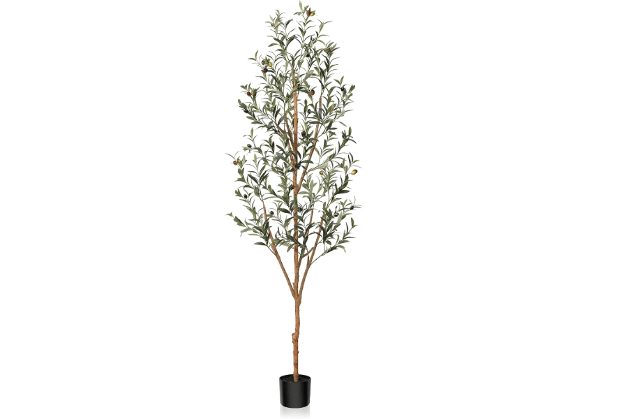 Kazeila 6FT Artificial Olive Tree, Real Wood Trunk & Silk Leaves | 800 realistic leaves, 33 olives, adjustable branches and weighted