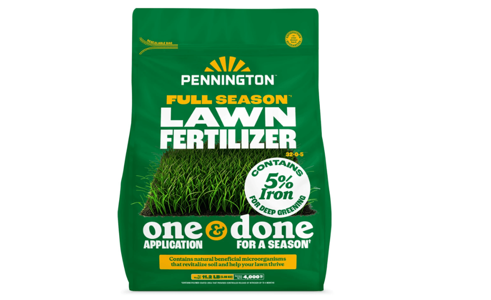 Pennington Full Season Lawn Fertilizer 4M 32-0-5 RF 3/11.2Lb | Slow release fertilizer for grass, one application per season for lawn growth
