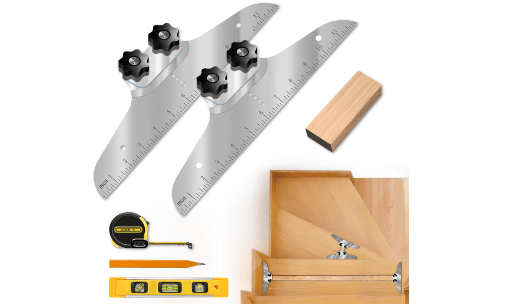 NAACOO Stair Tread Template Tool, with Level&Tape Measure&Carpenter Pencil | Stair Measuring Jig Set, Suitable for Risers and Partitions