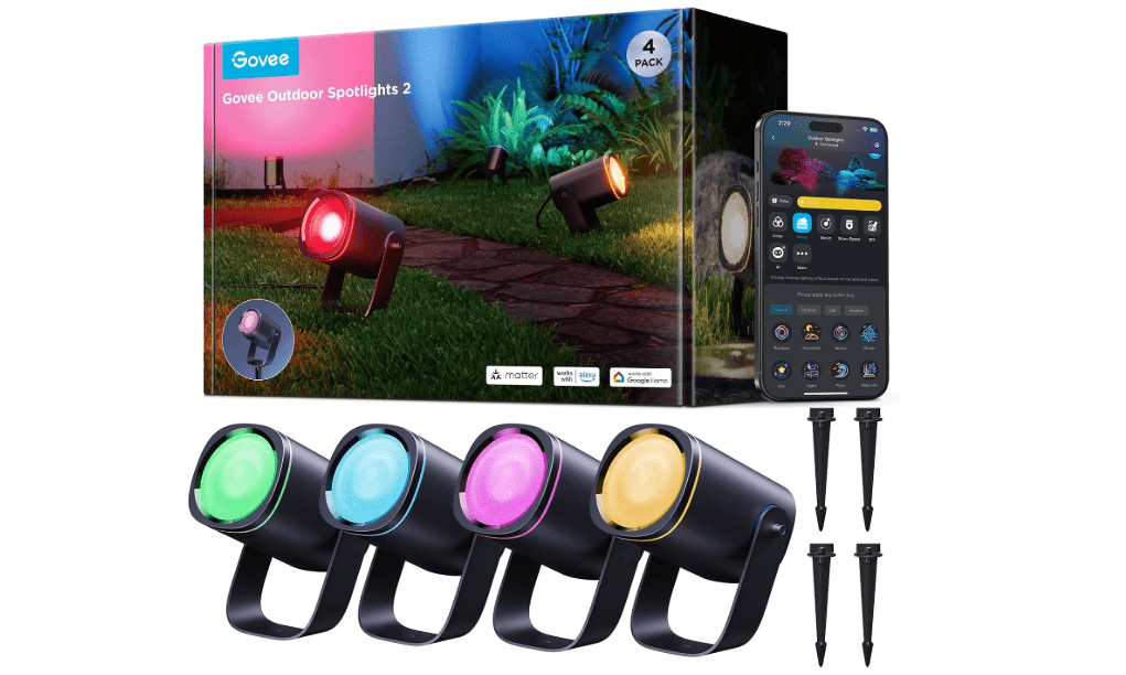 Govee Outdoor Spot Lights 2, IP67 Waterproof Spotlights, RGBWIC, 4 Pack | Landscape Lights Work with Matter, Alexa, and Google Assistant, Color Changing
