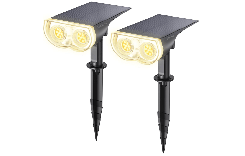 Linkind Solar Lights Outdoor Waterproof LED Spotlights Warm White 2 Pack | Starray, 3 Lighting Modes, 650LM, 3000K, Dusk to Dawn, In-Ground