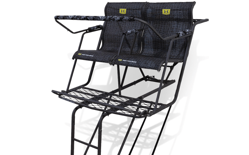 Hawk Hunting Big Denali Ladderstand with Wide Seat, Backrest, Portable Stacking Ladder System and Integrated Weapon Holder,