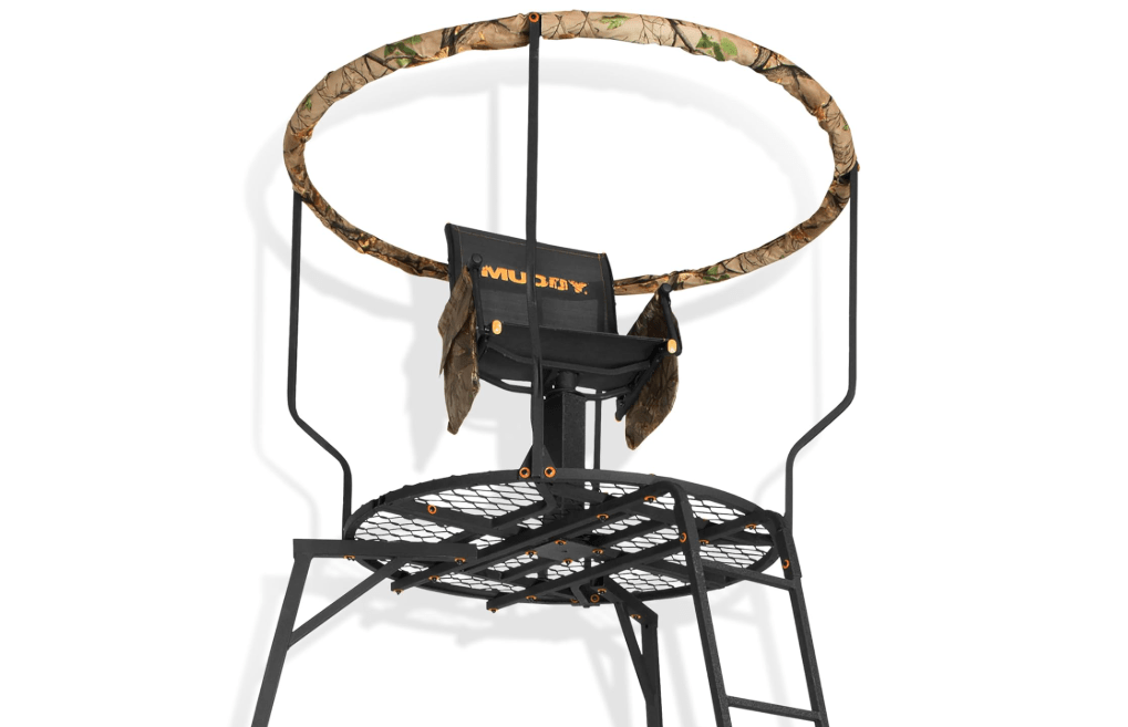 
Muddy 1-Person Liberty Steel Tripod Hunting Stand, 16 ft Tall, | 300 lb Capacity with Flex-Tex 360 Swivel Seat, Extra-Wide Shooting Rail, Adjustable