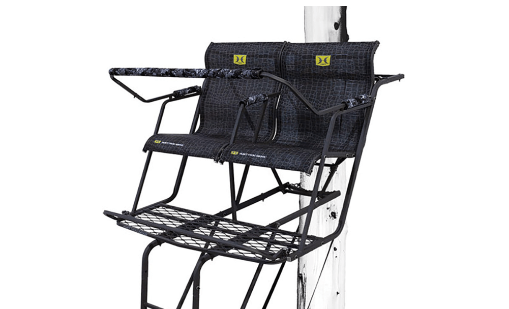 
Hawk Big Denali 18 Foot Durable Steel 2 Man Hunting Game Deer Ladder Tree Stand with Safe Tread Steps,Kick Out Footrests,and MeshComfort Seats