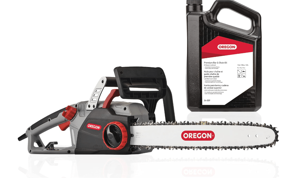 Oregon CS1500 18-inch 15 Amp, Self-Sharpening Corded Electric Chainsaw & 54-059 Bar and Chain Lube, Black, 1 Gallo