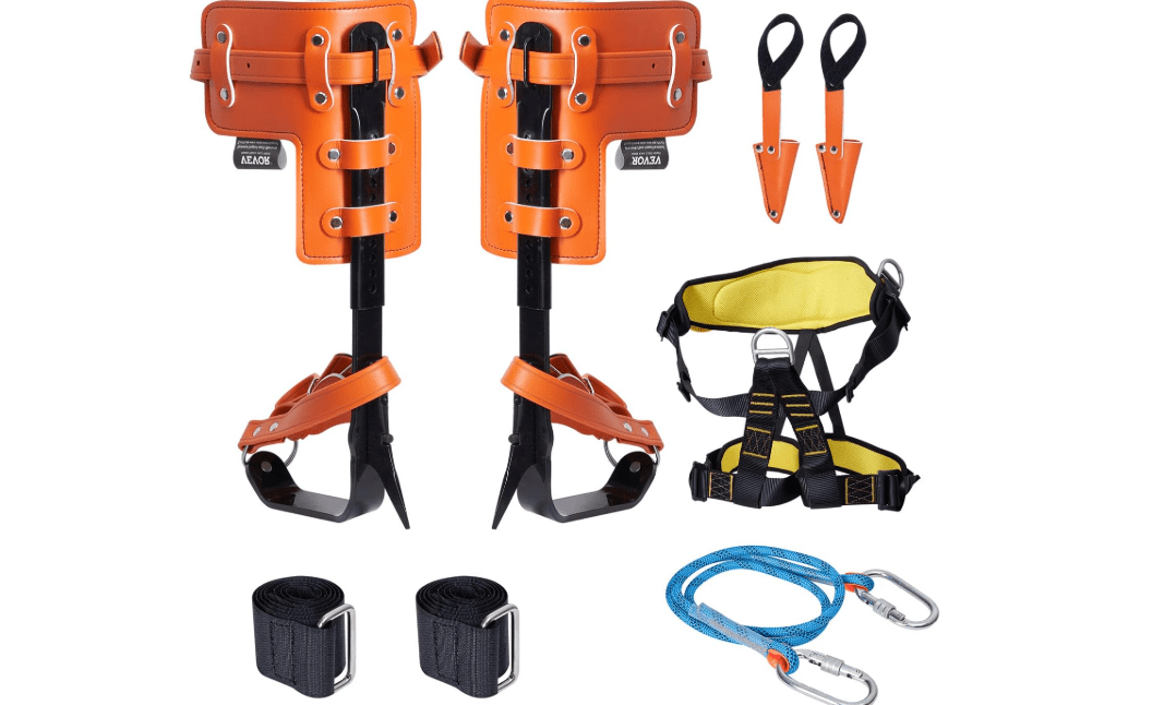 VEVOR Tree Climbing Spikes Set, 1 Pair Height-Adjustable Climbing Spurs with Security Harness and Utility Rope, 350lbs Load Capacity Tree Climbing