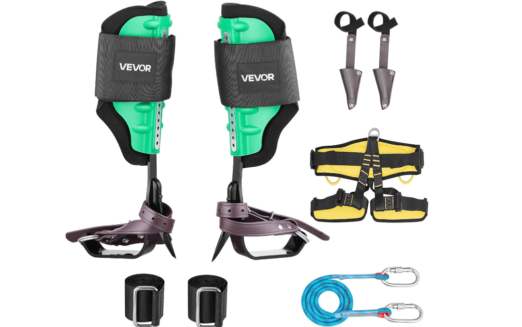 VEVOR Tree Climbing Spikes Set, 1 Pair Height-Adjustable Climbing Spurs with Security Harness and Utility Rope, 350lbs Load Capacity Tree Climbing