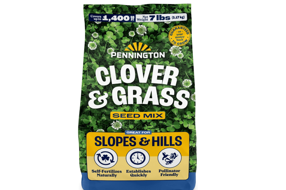 Pennington Clover Grass Seed Mix for Lawn 7lb | Fall grass seed, self-fertilizing white clover, pollinator-friendly, northern US, 4 to 6 hours daily sunlight